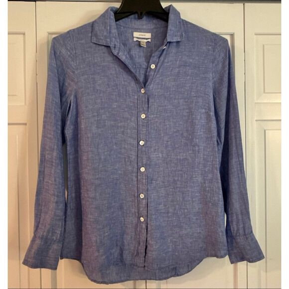 J.Crew perfect fit Irish linen blue button down size 6 - Picture 3 of 10